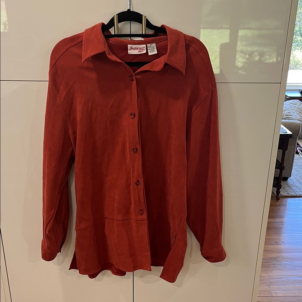 Joanna Plus Women's Rust Button-Up Faux Suede Blouse